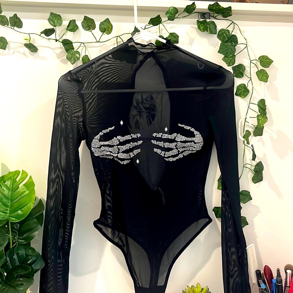 UO Black See Through Sheer Mesh Body Suit